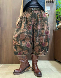 Women’s vintage floral wide leg cropped pants with relaxed fit