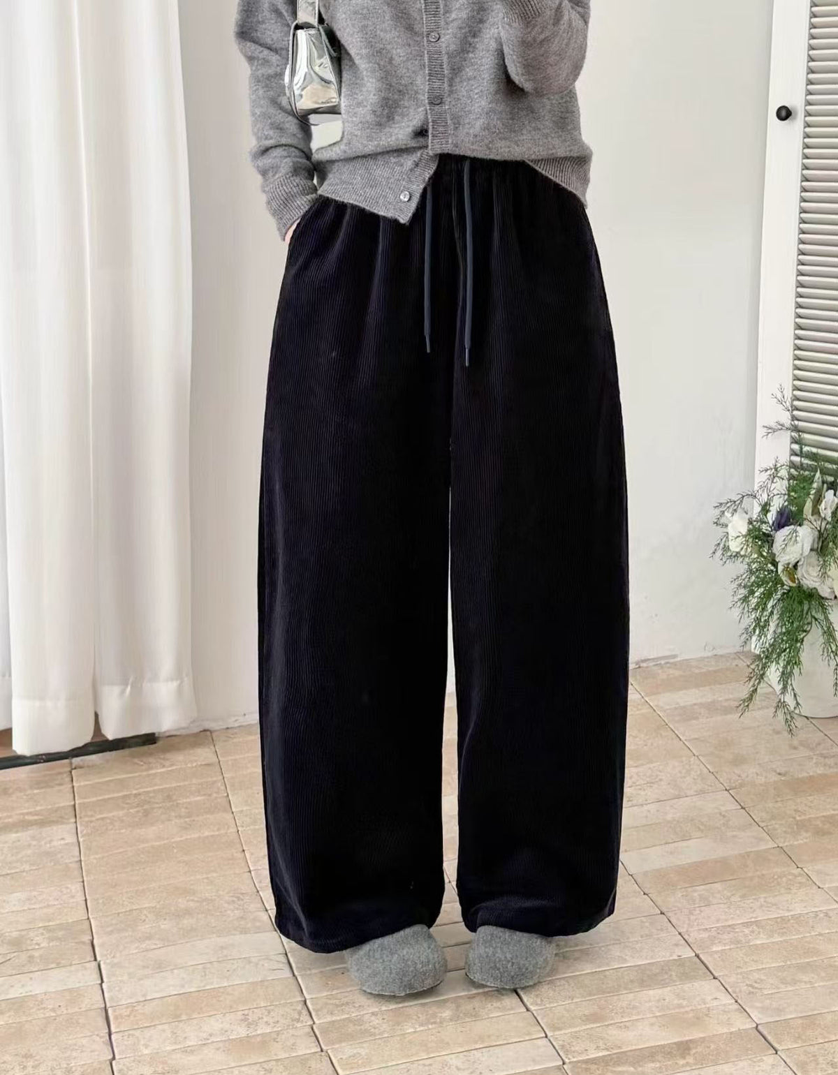 Women's High Waist Wide Leg Corduroy Trousers