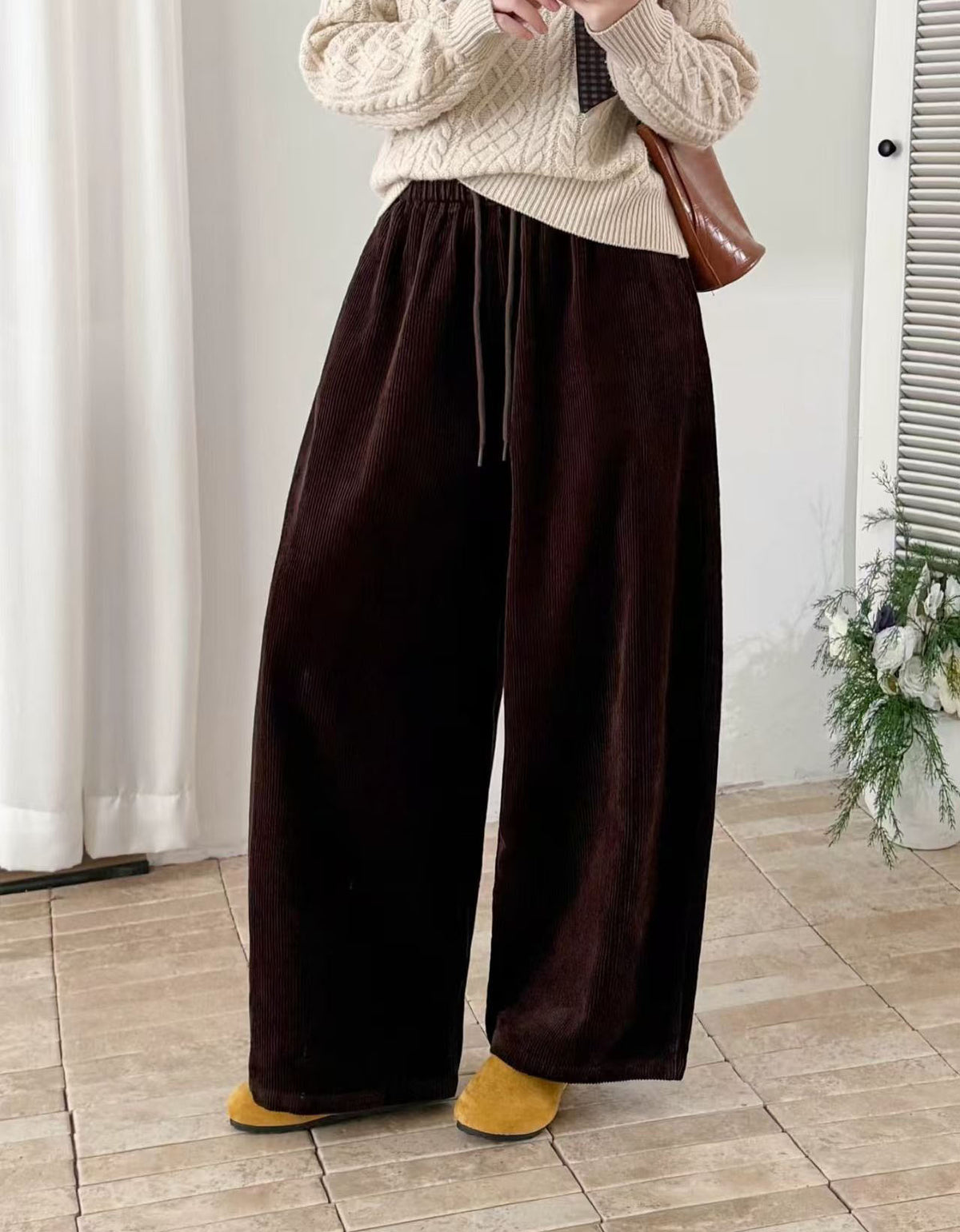 Women's Retro Wide Leg Ribbed Corduroy Pants