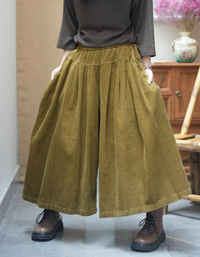 Vintage Style High Waist Corduroy Culottes for Women