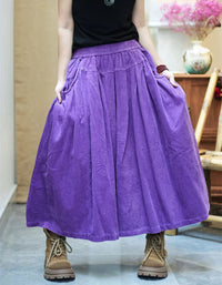Casual Corduroy Culotte Pants with Elastic Waist