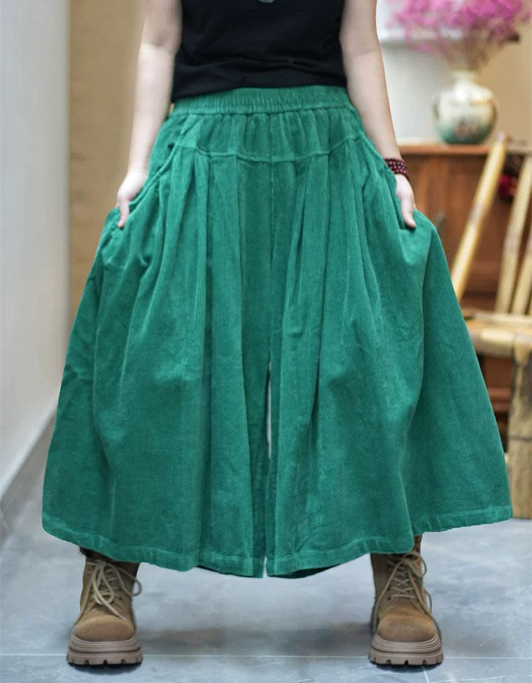 Women's Retro Pleated Corduroy Wide Leg Trousers
