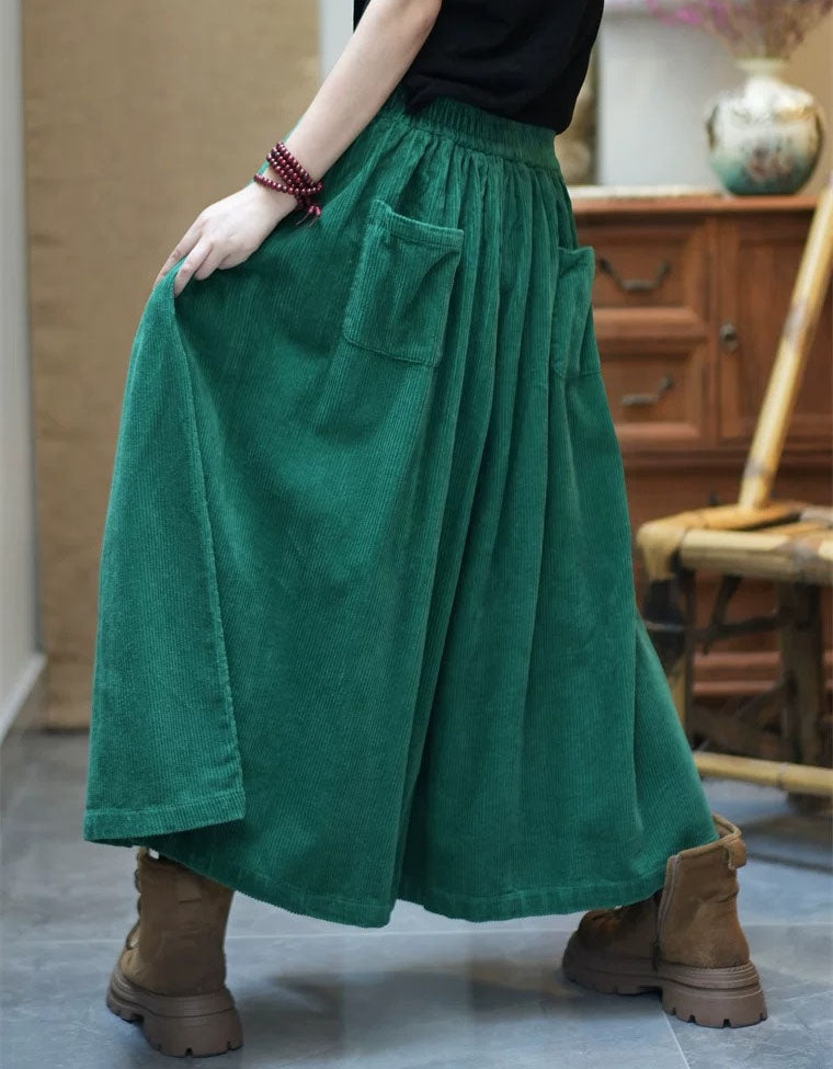 Back view showing the flowing silhouette of women's vintage corduroy wide leg culottes