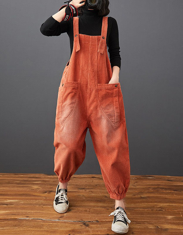 Women's Retro Loose Fit Corduroy Overalls