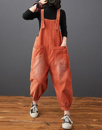 Women's Retro Loose Fit Corduroy Overalls