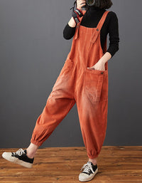 Women's Retro Loose Fit Corduroy Overalls