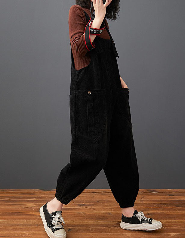 Women's Retro Loose Fit Corduroy Overalls