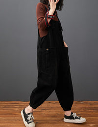 Women's Retro Loose Fit Corduroy Overalls