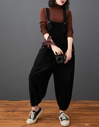 Women's Retro Loose Fit Corduroy Overalls
