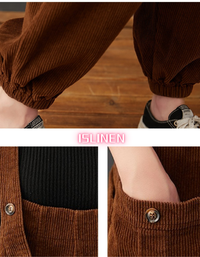 Women's Retro Loose Fit Corduroy Overalls