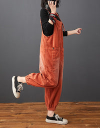 Women's Retro Loose Fit Corduroy Overalls