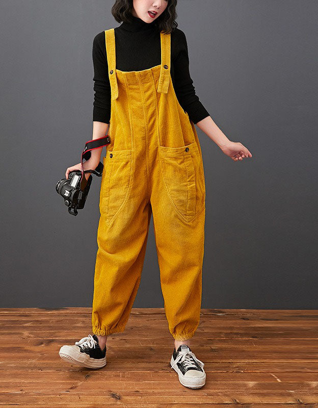 Women's Retro Loose Fit Corduroy Overalls