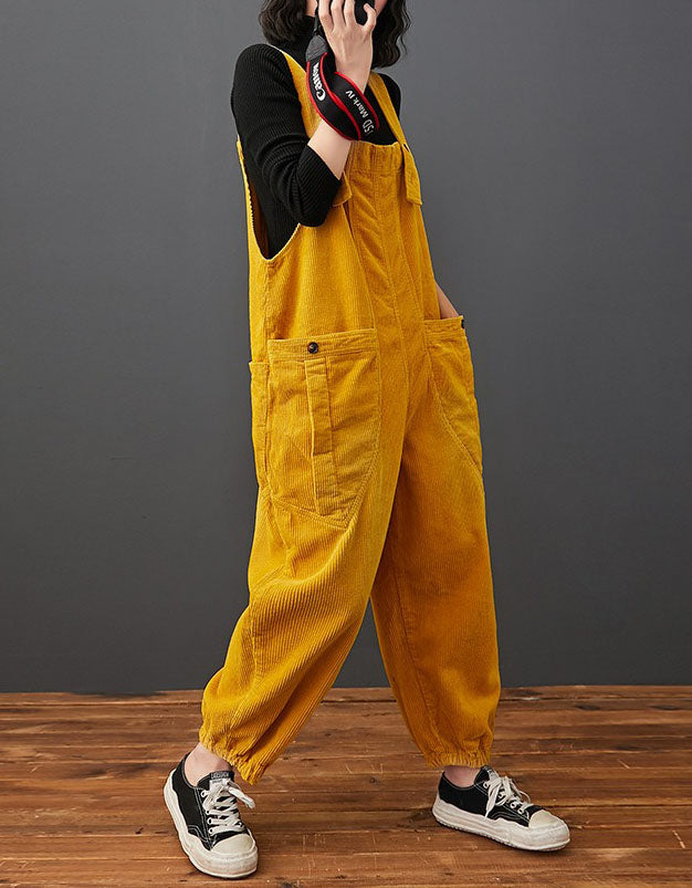 Women's Retro Loose Fit Corduroy Overalls