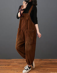 Women's Retro Loose Fit Corduroy Overalls