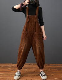 Women's Retro Loose Fit Corduroy Overalls