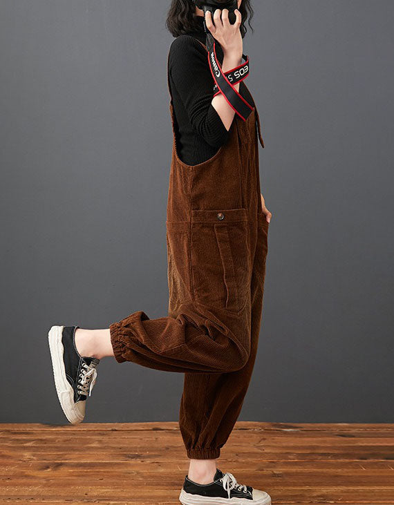 Women's Retro Loose Fit Corduroy Overalls