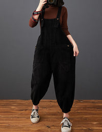 Women's Retro Loose Fit Corduroy Overalls