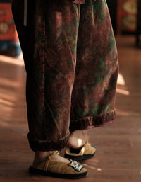 Women’s Retro Loose Fit Floral Corduroy Wide Leg Pants