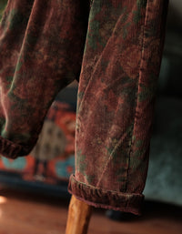 Women’s Retro Loose Fit Floral Corduroy Wide Leg Pants