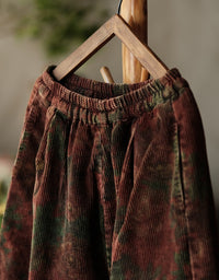 Women’s Retro Loose Fit Floral Corduroy Wide Leg Pants