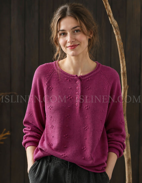 Women's Floral Knit Cardigan Pink Button Front Sweater