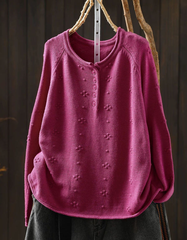Women's Rose Floral Knit Cardigan Button Front Sweater