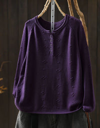 Vintage Floral Knit Cardigan Women's Purple Button Sweater