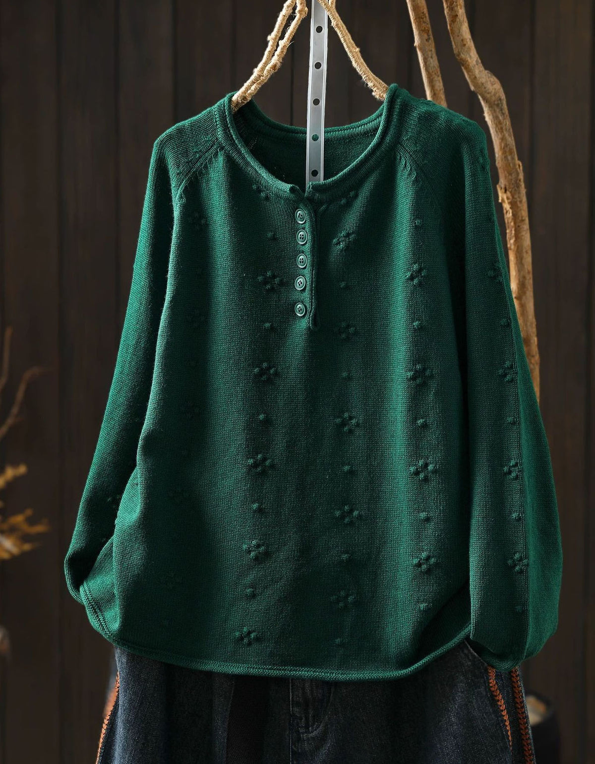 Women's Vintage Green Knit Cardigan Floral Button Sweater