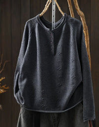 Gray Floral Cardigan Women Knit Button Front Sweater