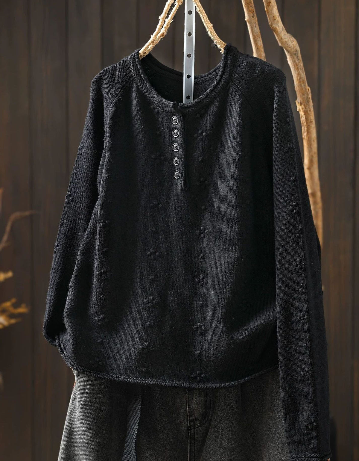 Women's Casual Floral Knit Cardigan Black Long Sleeve Top