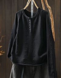 Women's Casual Floral Knit Cardigan Black Long Sleeve Top