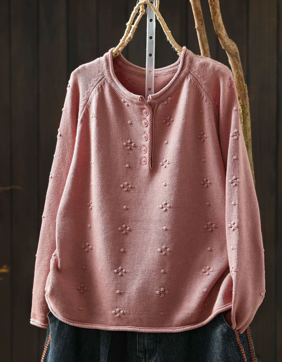 Women's Retro Floral Knit Cardigan Pink Button Sweater