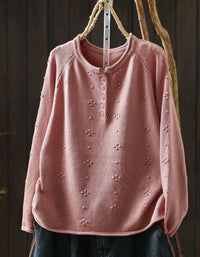 Women's Retro Floral Knit Cardigan Pink Button Sweater