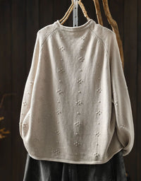 Women's Retro Loose Floral Embroidered Knit Sweater Top