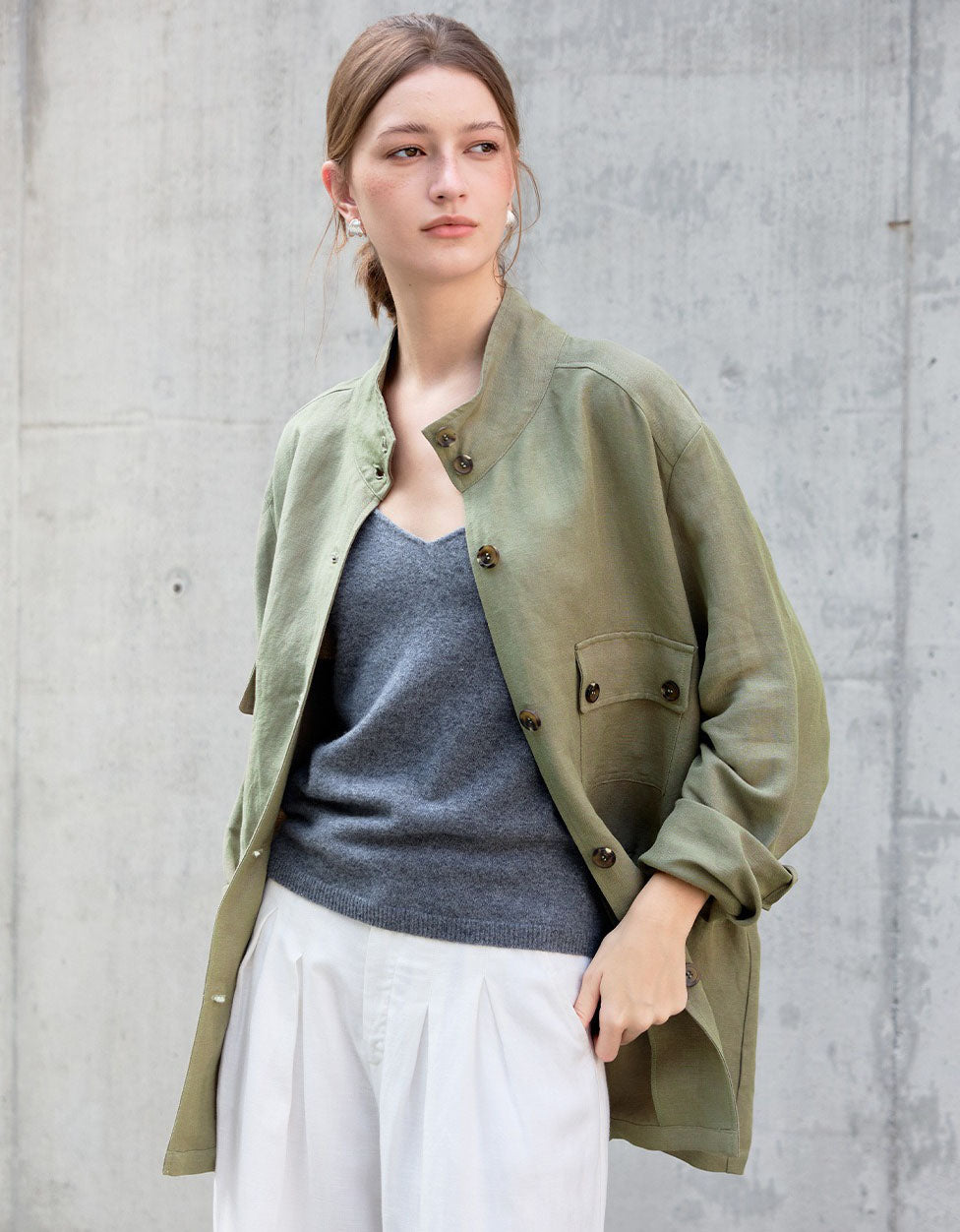 Women's Retro Loose Lightweight Utility Linen Jacket