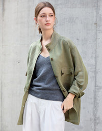 Women's Retro Loose Lightweight Utility Linen Jacket