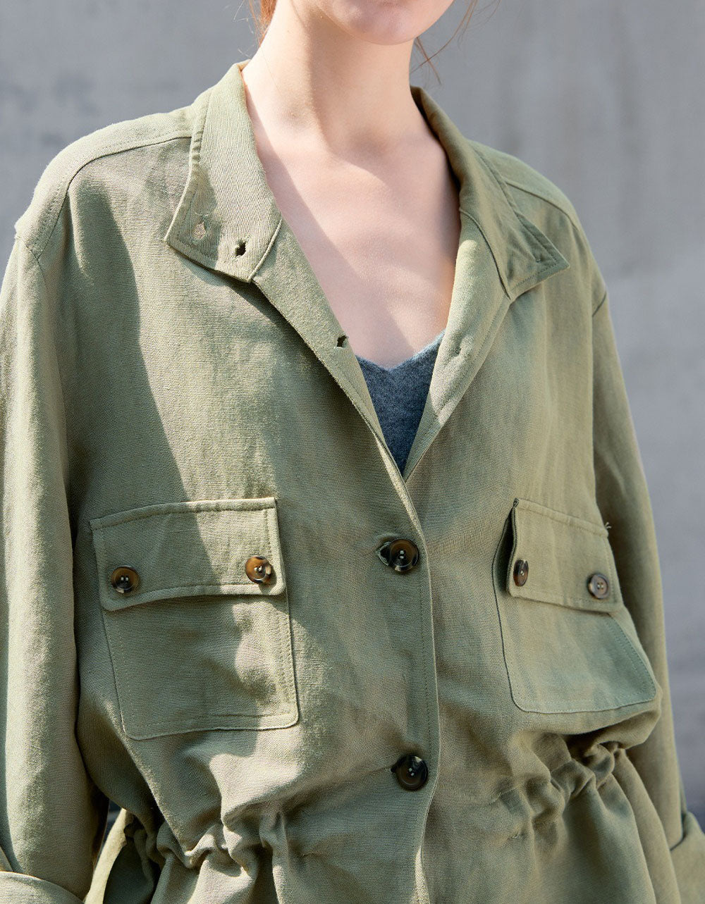 Women's Retro Loose Lightweight Utility Linen Jacket