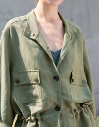 Women's Retro Loose Lightweight Utility Linen Jacket