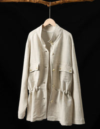 Women's Retro Loose Lightweight Utility Linen Jacket