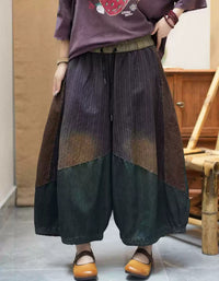 Women's vintage patchwork harem pants with elastic waist loose fit balloon trousers