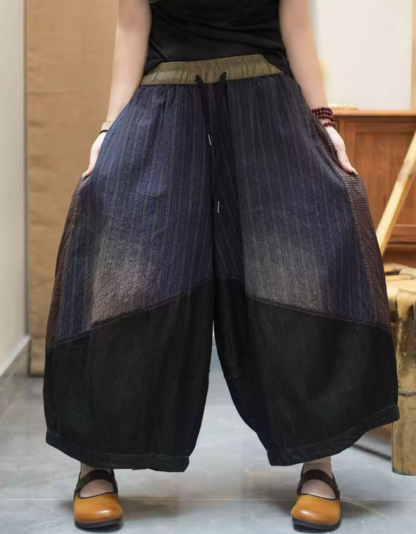 Boho patchwork wide leg harem pants for women casual relaxed fit
