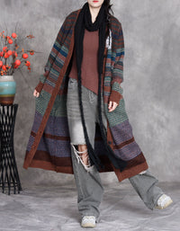 Women Winter Retro Patterned Long Knit Cardigan Sweater Coat