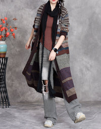 Women Winter Retro Patterned Long Knit Cardigan Sweater Coat