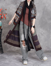 Women Winter Retro Patterned Long Knit Cardigan Sweater Coat
