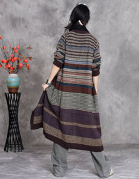 Women Winter Retro Patterned Long Knit Cardigan Sweater Coat