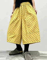 Retro Polka Dot Elastic Waist Wide Leg Culottes Pants
