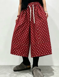 Vintage Red Polka Dot Wide Leg Cropped Pants for Women
