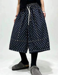 Boho Polka Dot Wide Leg Cotton Pants with Pockets
