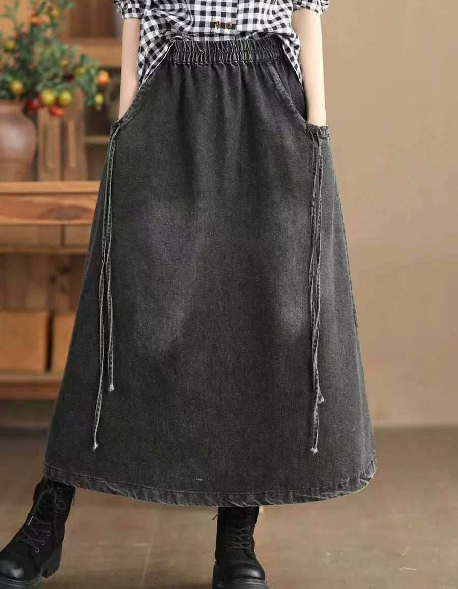 Women’s Retro Side Tie Loose Denim Skirt