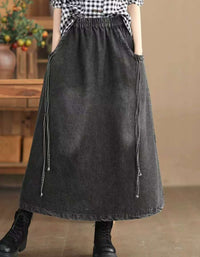 Women’s Retro Side Tie Loose Denim Skirt